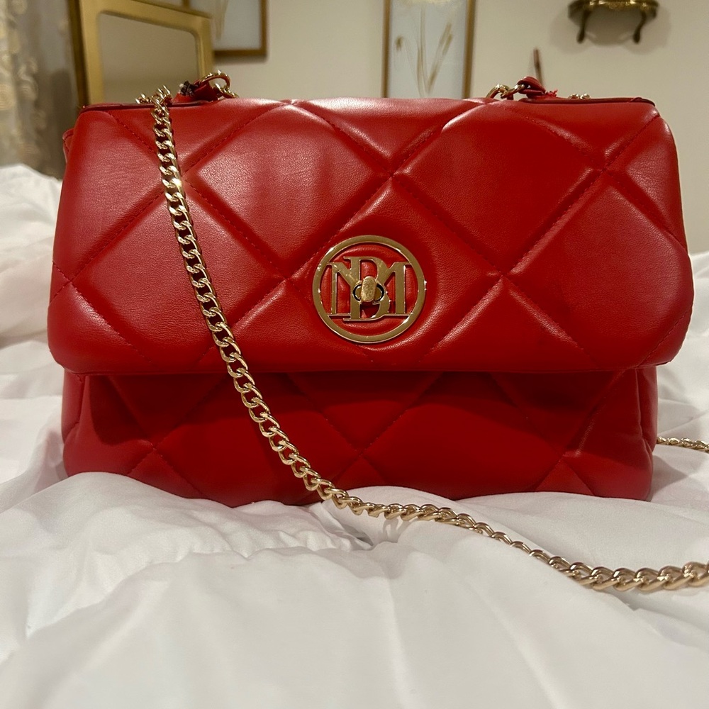 Red Quilted Chain Shoulder Bag
